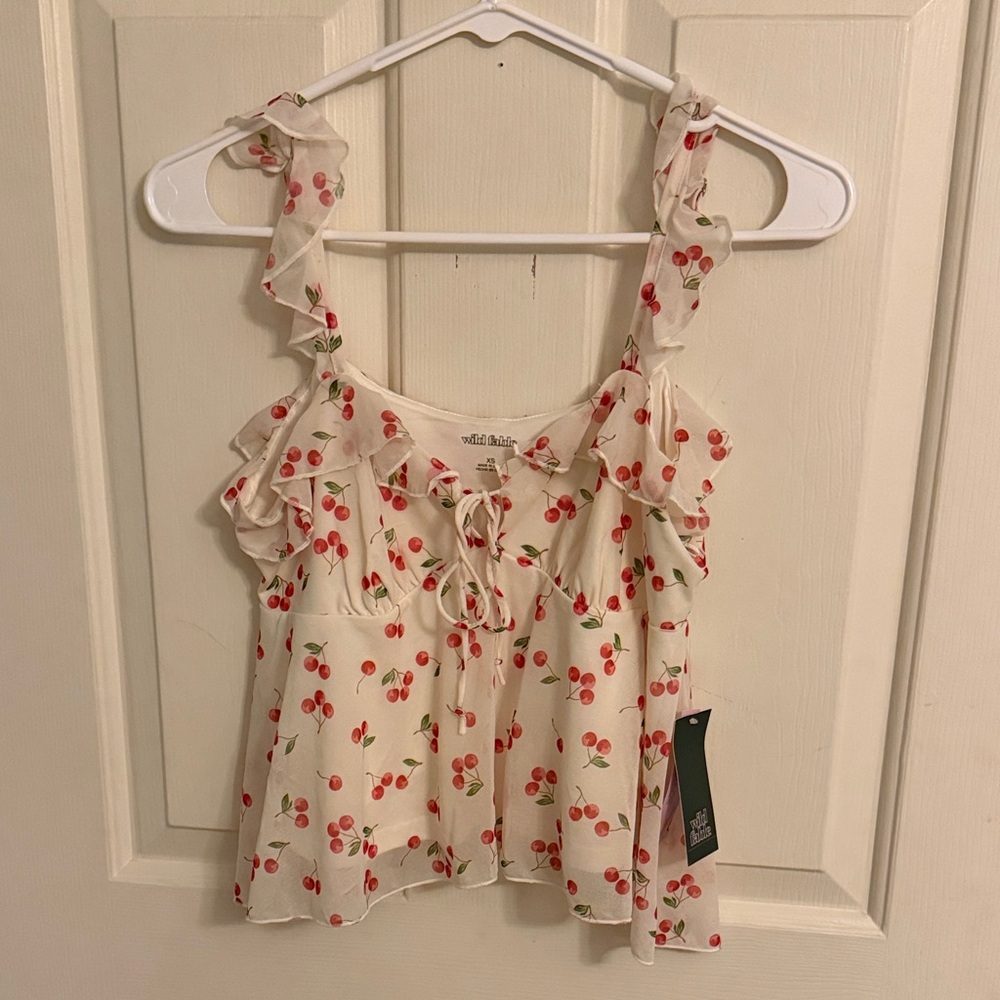 Wild Fable Cream Cherry Print Ruffle Blouse
